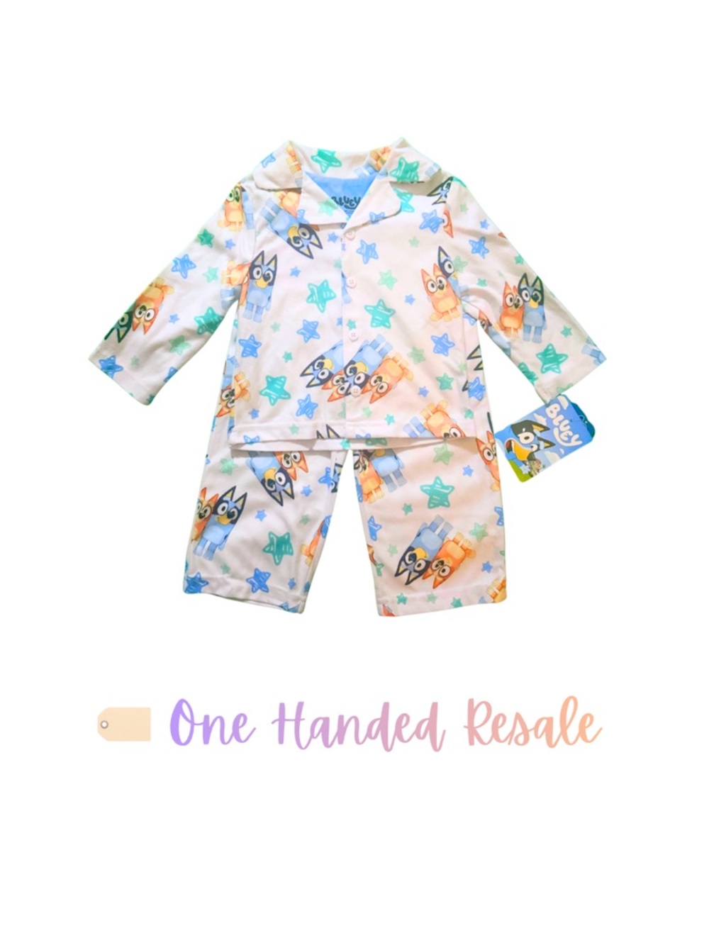 ๐คฉ Bluey Bright White Pajama 2 Piece Set Star Print Pattern Unisex Boys Girls 2T